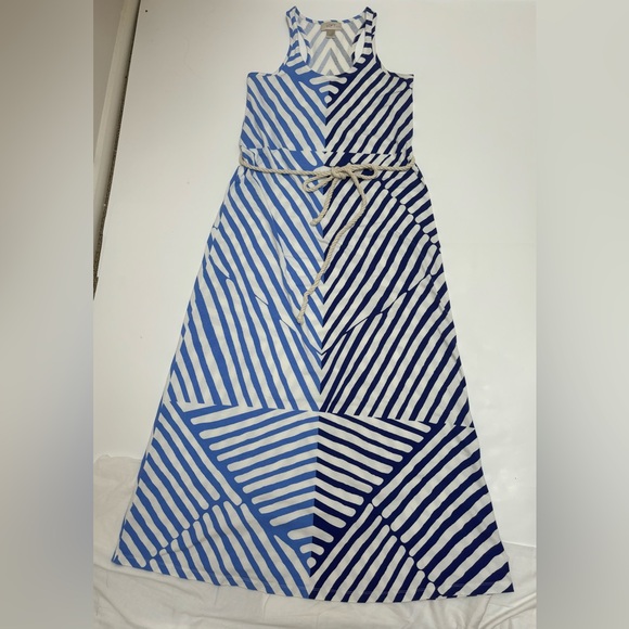 LOFT petite maxi dress cotton‎ knit stretchy xxsp summer nautical blue white - Picture 3 of 12